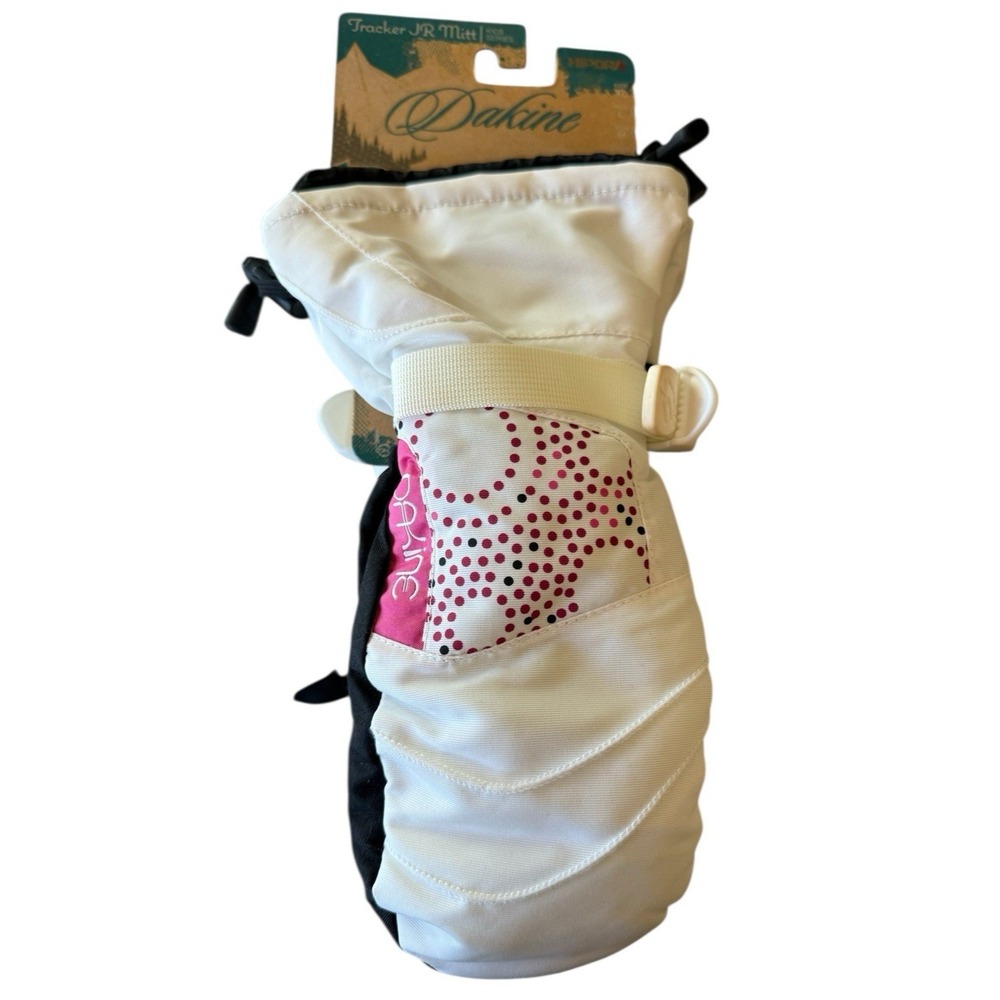 DAKINE Tracker Jr Mitt Snow Winter Ski Kids XL White Pink Gauntlet‎ Wrist Leash